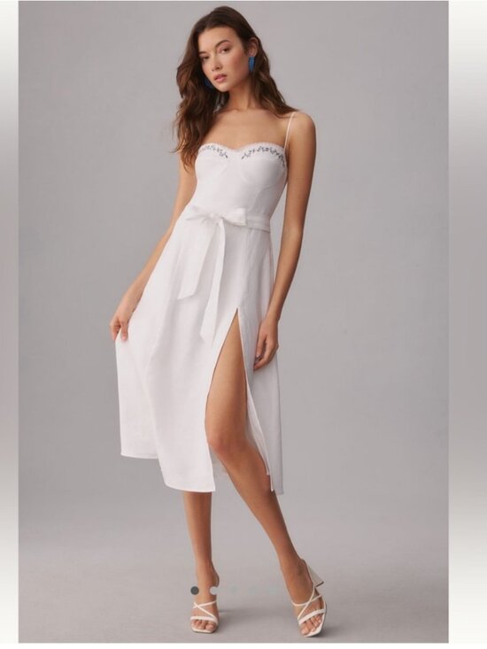 Reformation Dresses & Skirts - Reformation Kieryn Linen floral embroidery white midi dress Sz 12